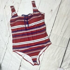 Torrid Rust Red & Navy Striped Swimsuit